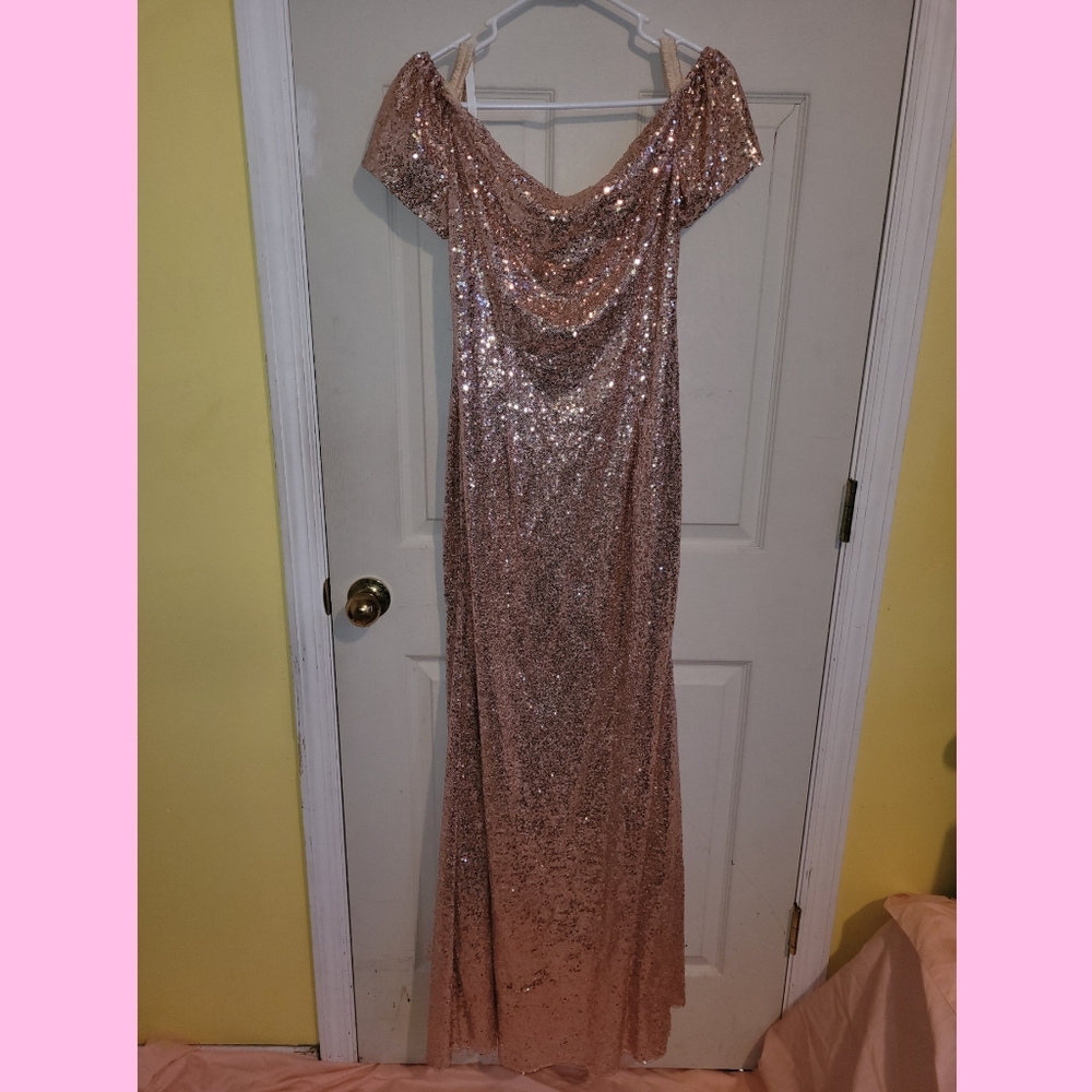 Sequined Muted Pink, Straight Line, Drop Shoulder Dress, Size 14, Brand Unknown